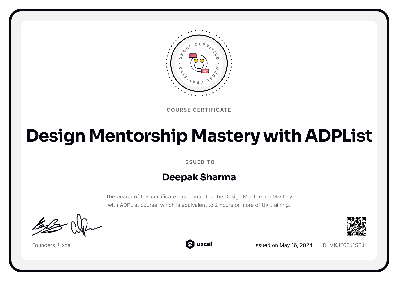 Deepak Sharma's certificate